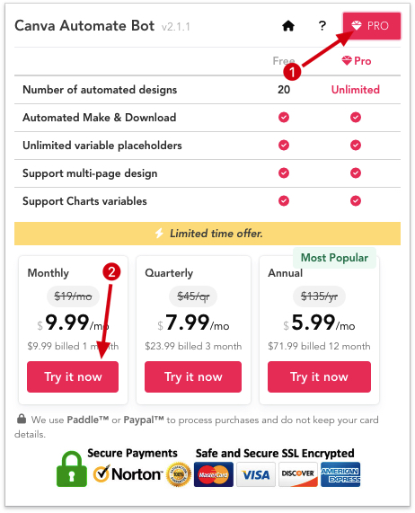 Canva Automate Maker chrome extension subscribe pro
